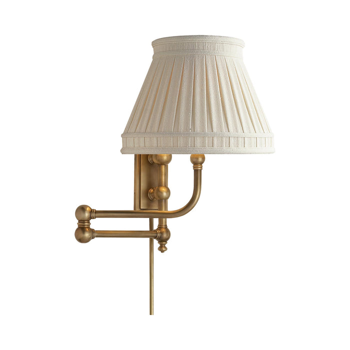 Pimlico Swing Arm Wall Light in Antique-Burnished Brass/Linen Collar.
