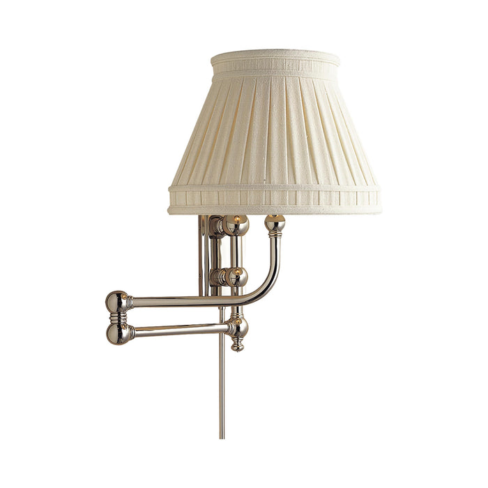 Pimlico Swing Arm Wall Light in Polished Nickel/Linen Collar.