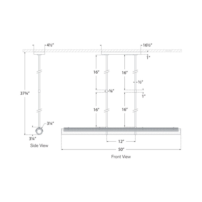 Precision LED Linear Chandelier - line drawing.