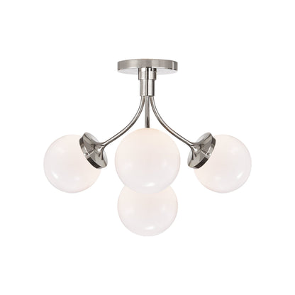 Prescott Semi Flush Ceiling Light in Polished Nickel/White(Medium).