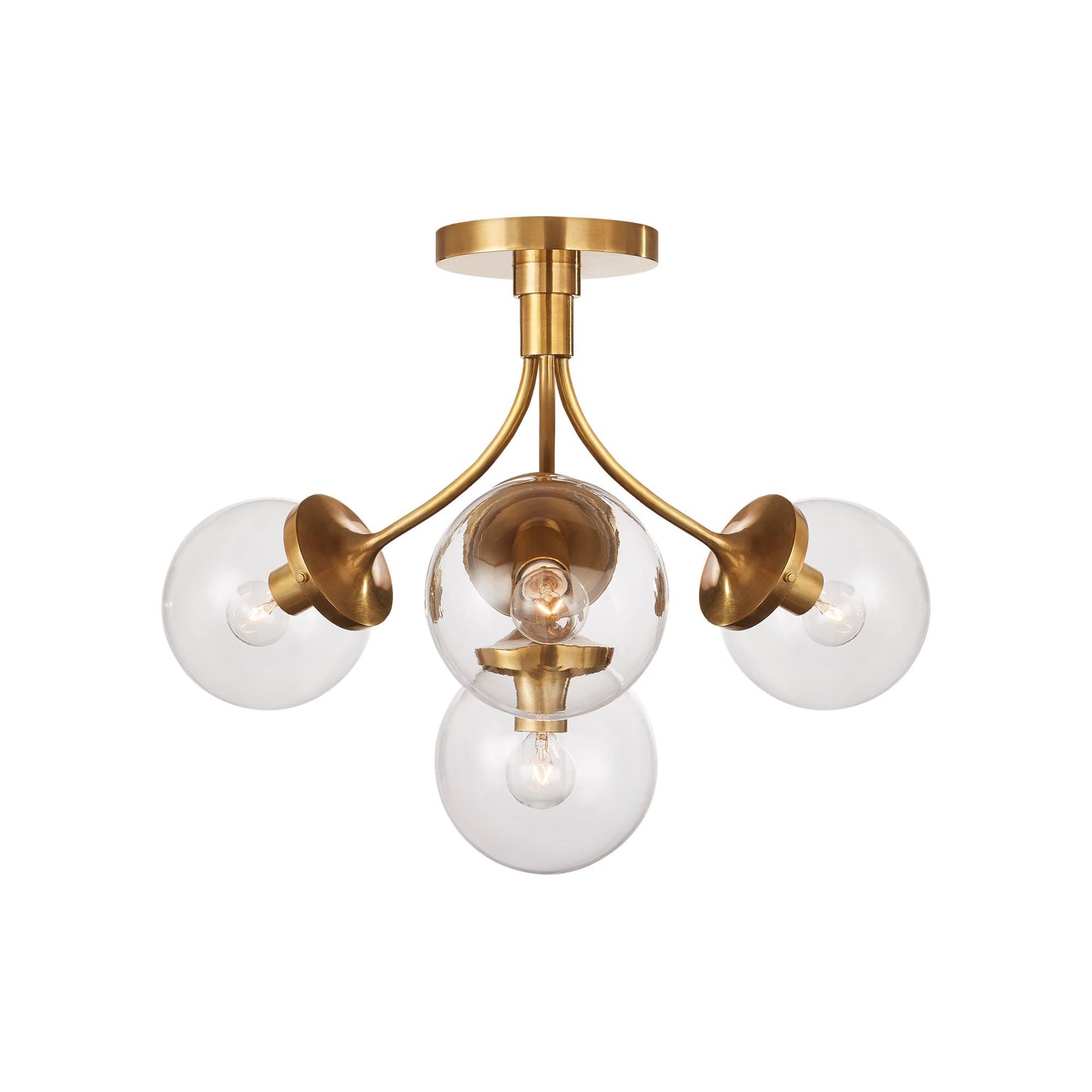 Prescott Semi Flush Ceiling Light in Soft Brass/Clear(Medium).