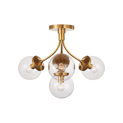 Prescott Semi Flush Ceiling Light in Soft Brass/Clear(Medium).