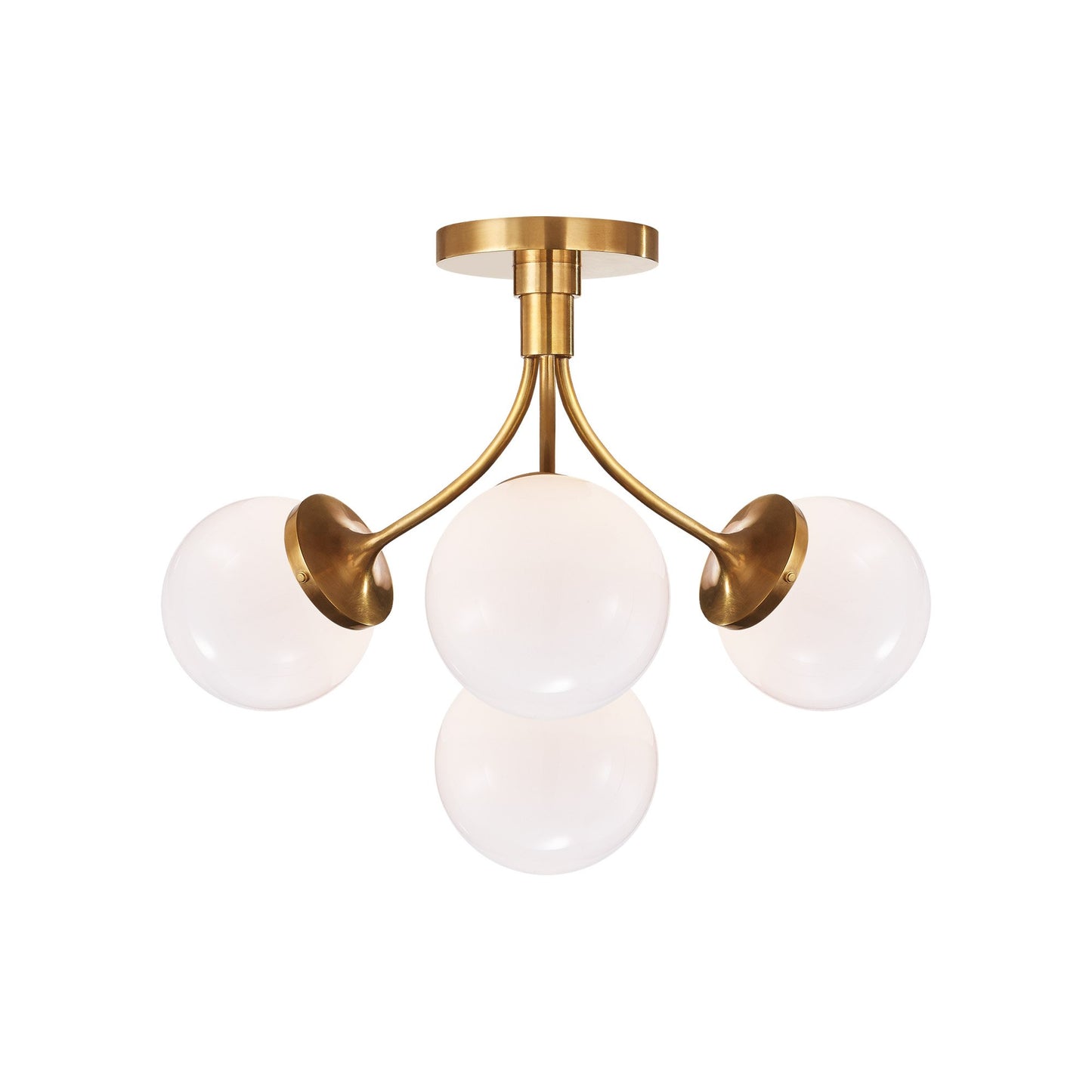 Prescott Semi Flush Ceiling Light in Soft Brass/White(Medium).