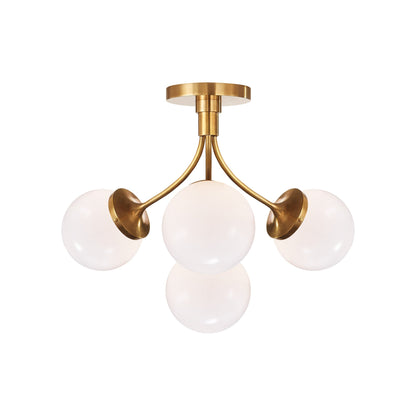 Prescott Semi Flush Ceiling Light in Soft Brass/White(Medium).