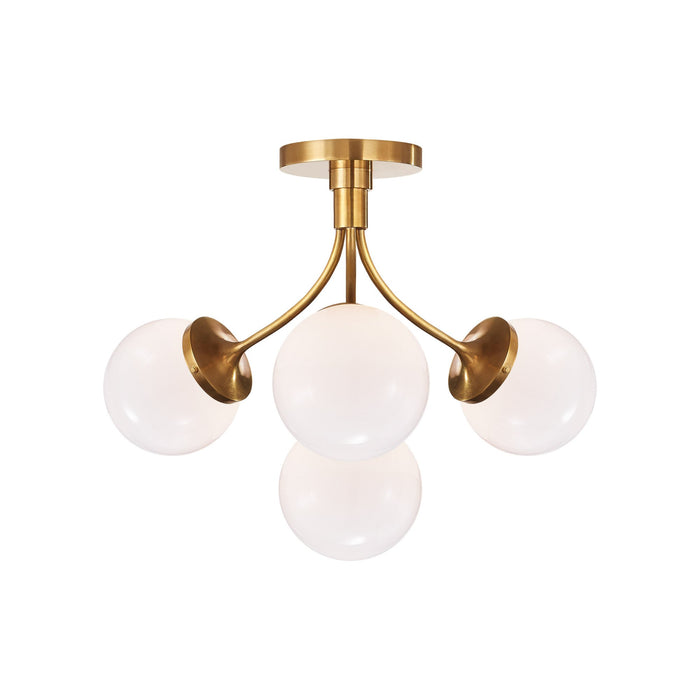 Prescott Semi Flush Ceiling Light in Soft Brass/White(Medium).