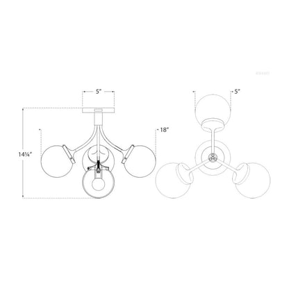 Prescott Semi Flush Ceiling Light - line drawing.