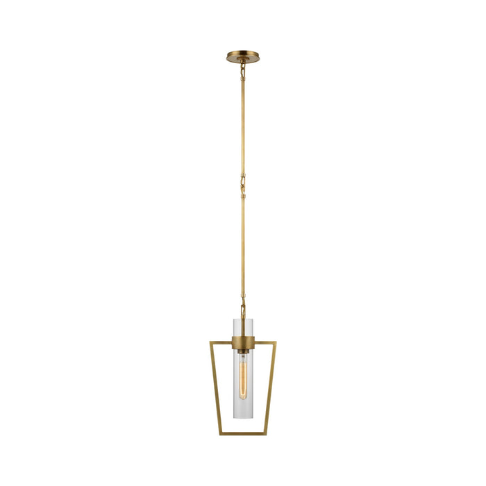Presidio Caged LED Pendant Light in Hand-Rubbed Antique Brass/Clear Glass.