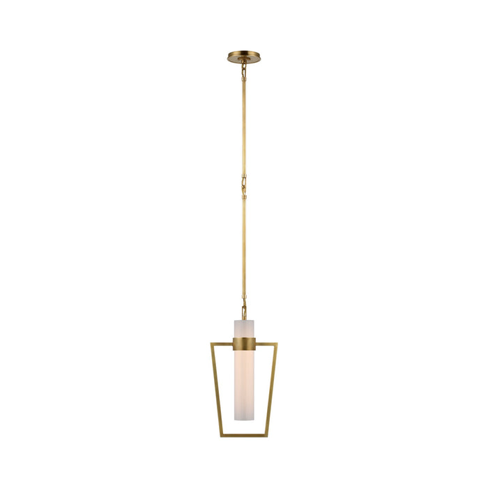 Presidio Caged LED Pendant Light in Hand-Rubbed Antique Brass/White Glass.