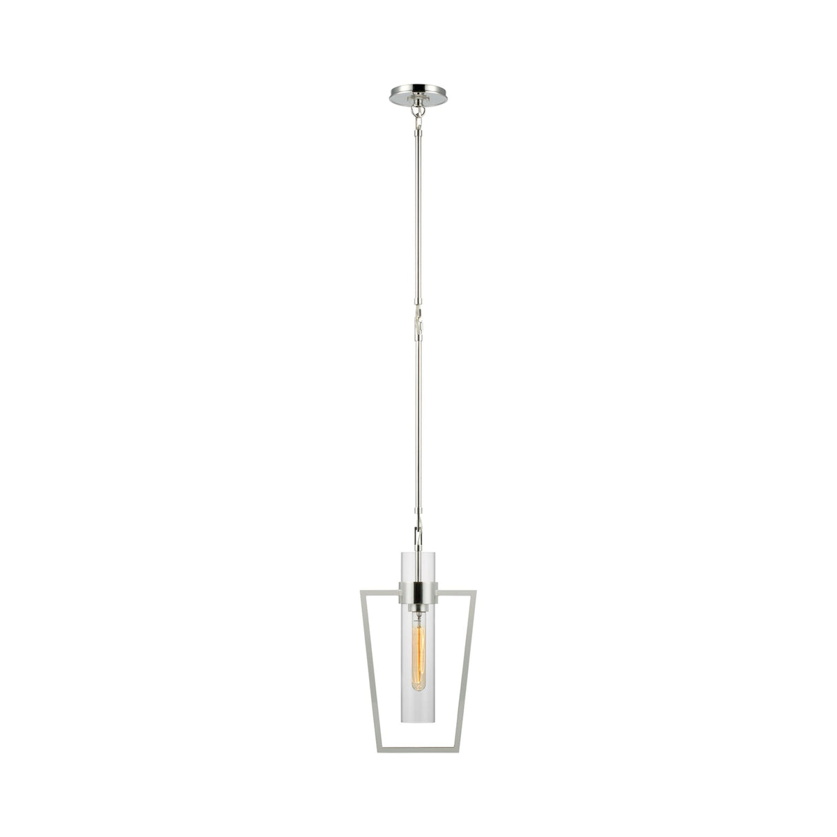 Presidio Caged LED Pendant Light in Polished Nickel/Clear Glass.