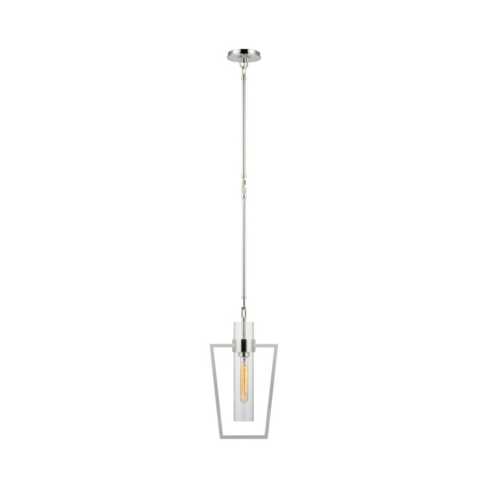 Presidio Caged LED Pendant Light in Polished Nickel/Clear Glass.