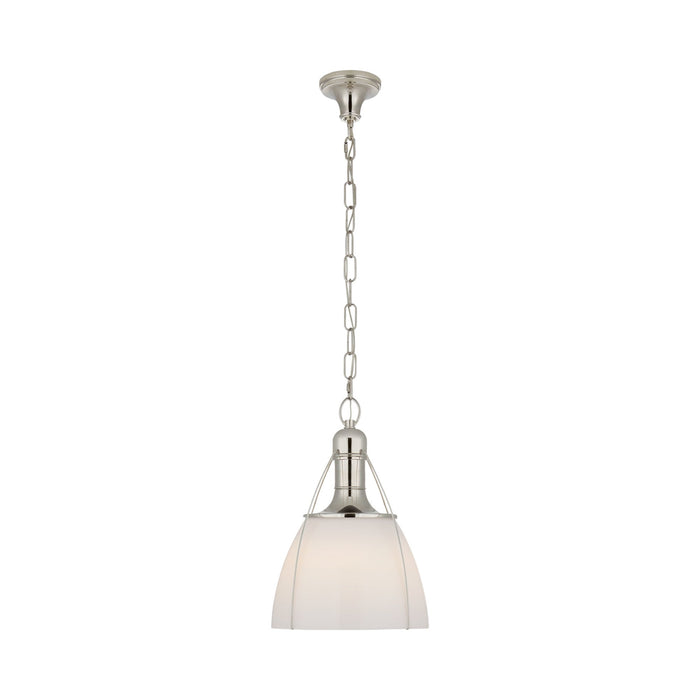 Prestwick Pendant Light in Polished Nickel/White Glass (Small).