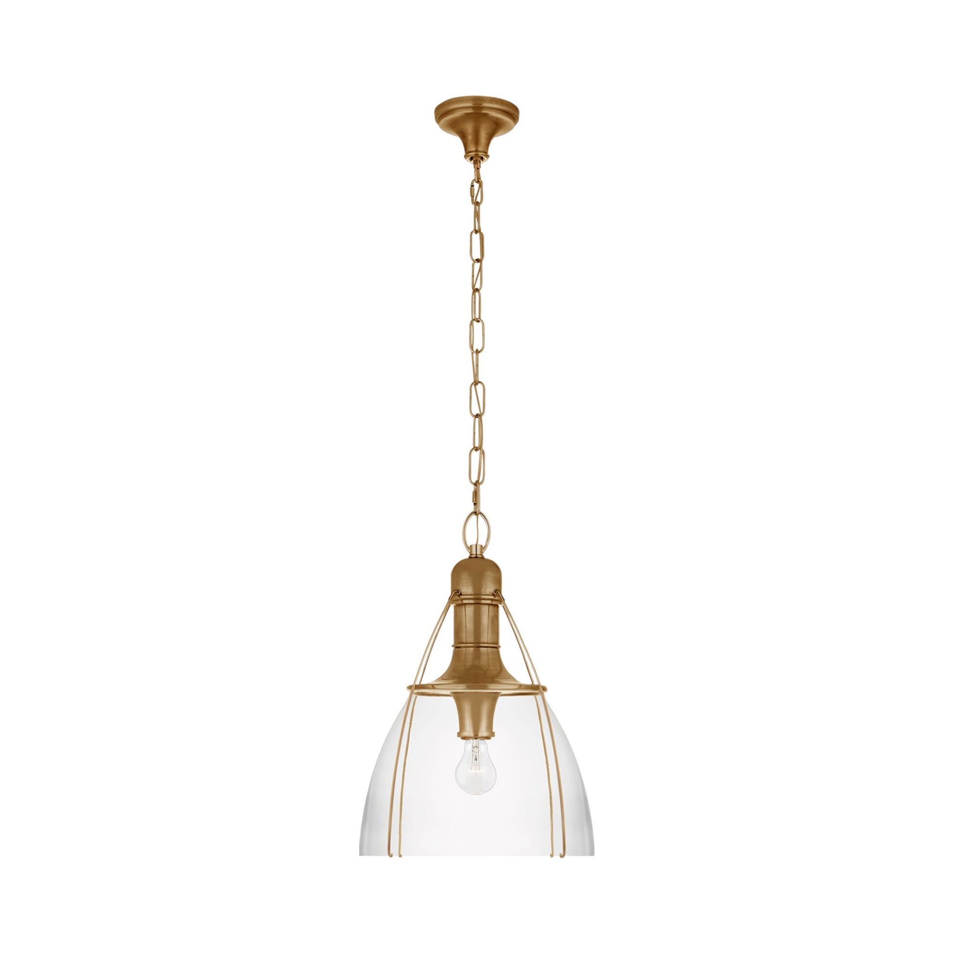 Prestwick Pendant Light in Antique-Burnished Brass/Clear Glass (Large).