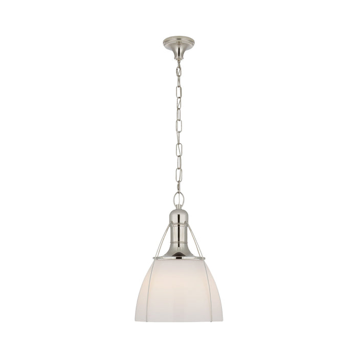 Prestwick Pendant Light in Polished Nickel/White Glass (Large).