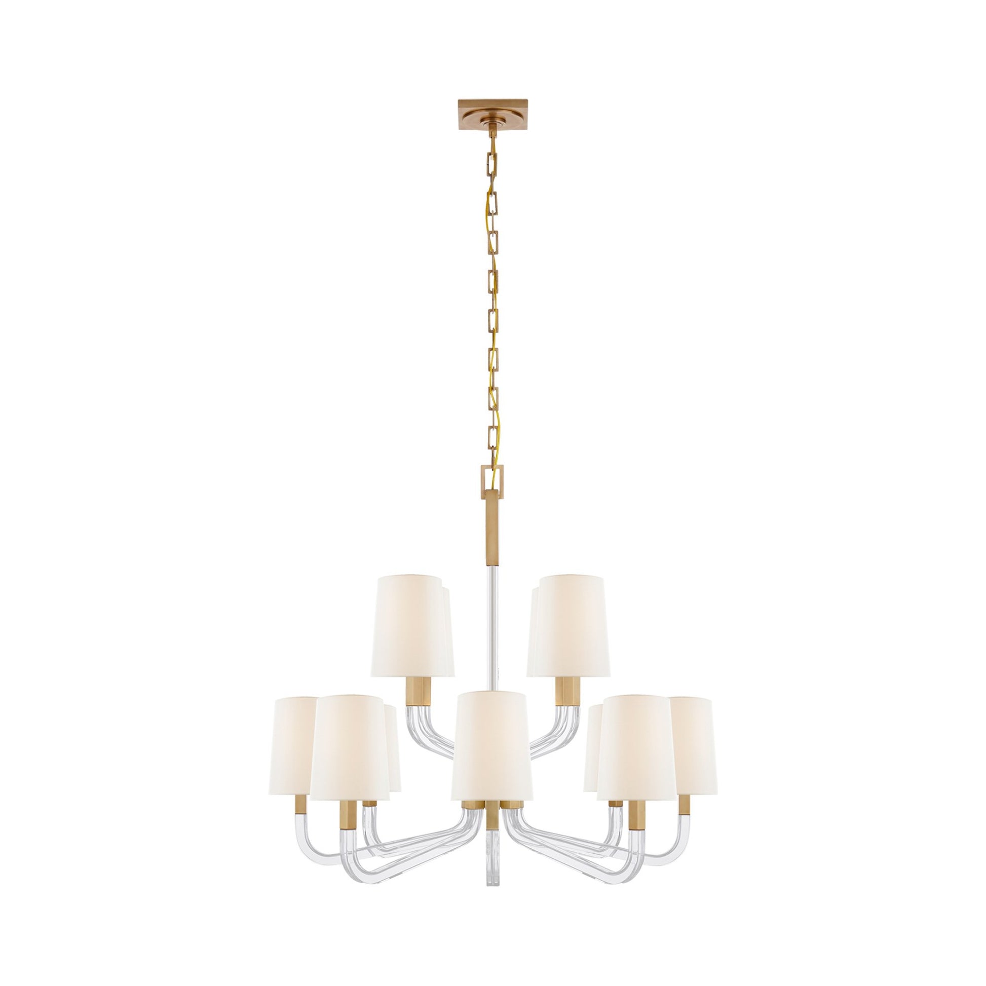 Reagan Chandelier in Antique-Burnished Brass and Crystal/Linen Shades (Medium).