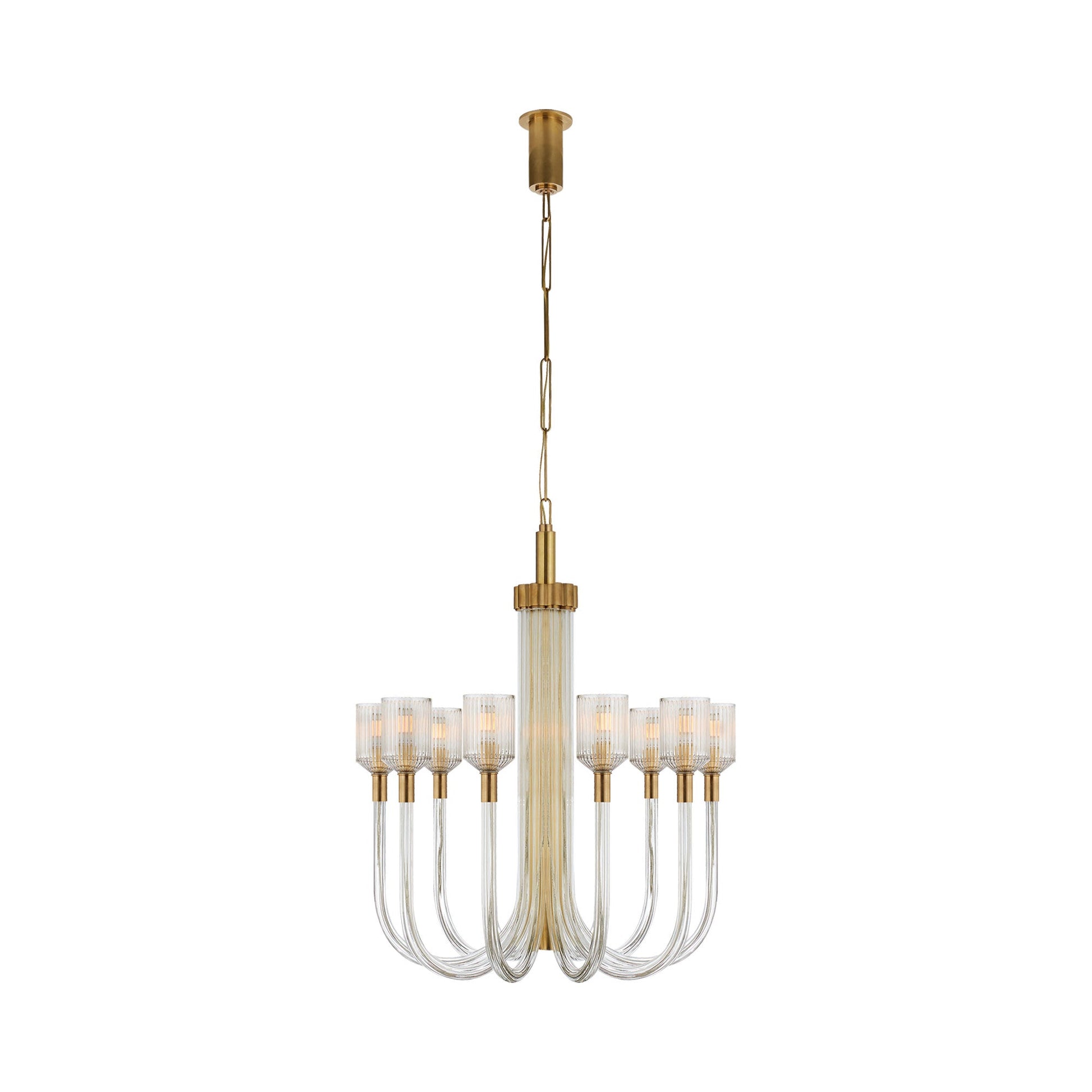 Reverie Chandelier in Antique-Burnished Brass.