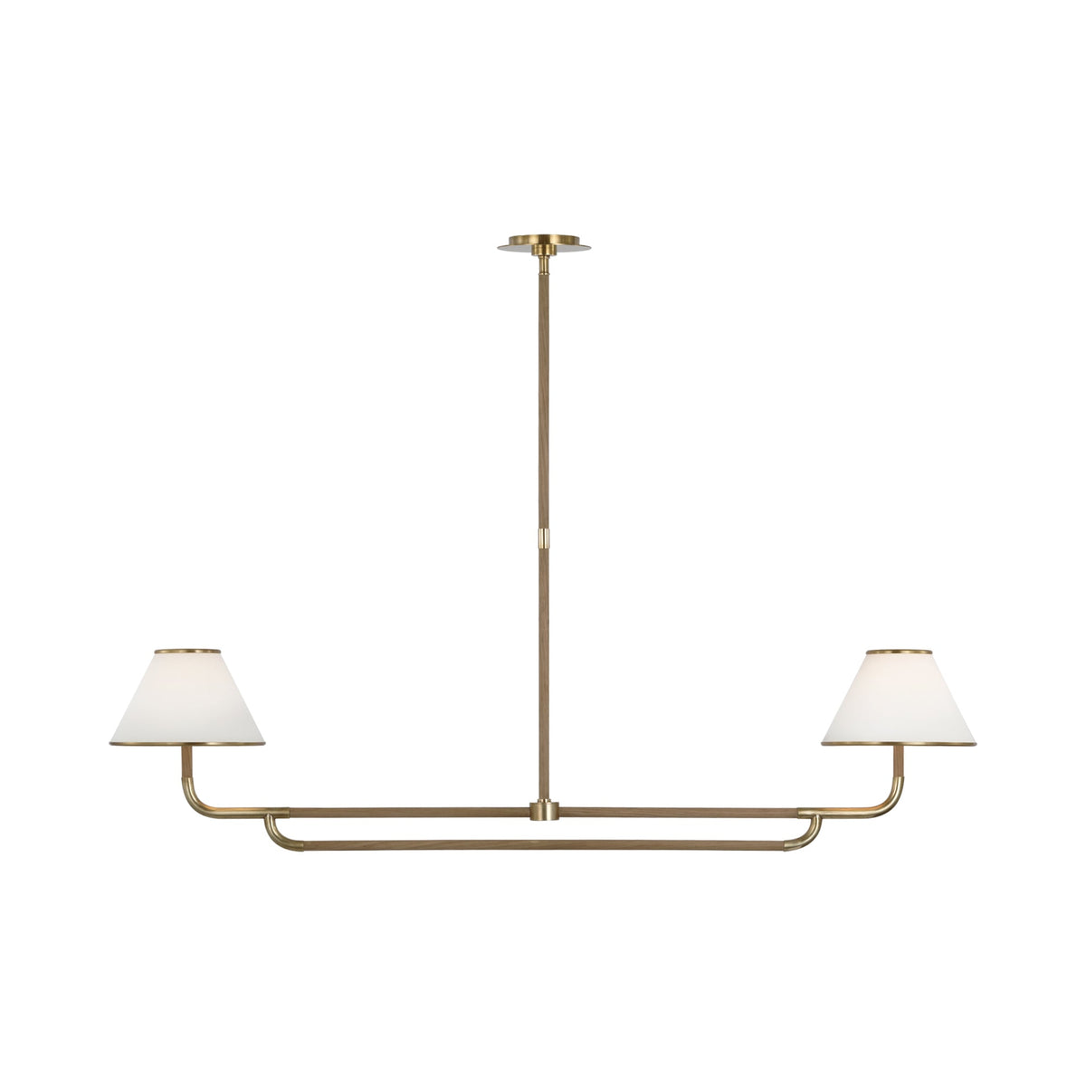 Rigby Linear LED Pendant Light in Soft Brass/Natural Oak.