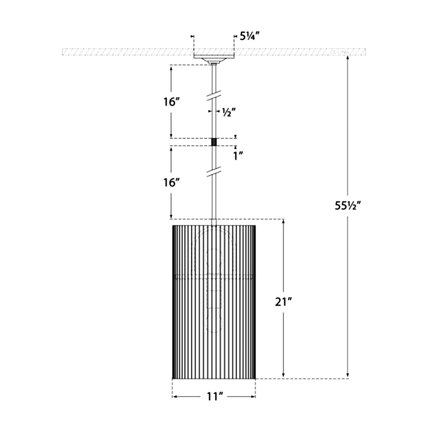 Rivers LED Pendant Light - line drawing.