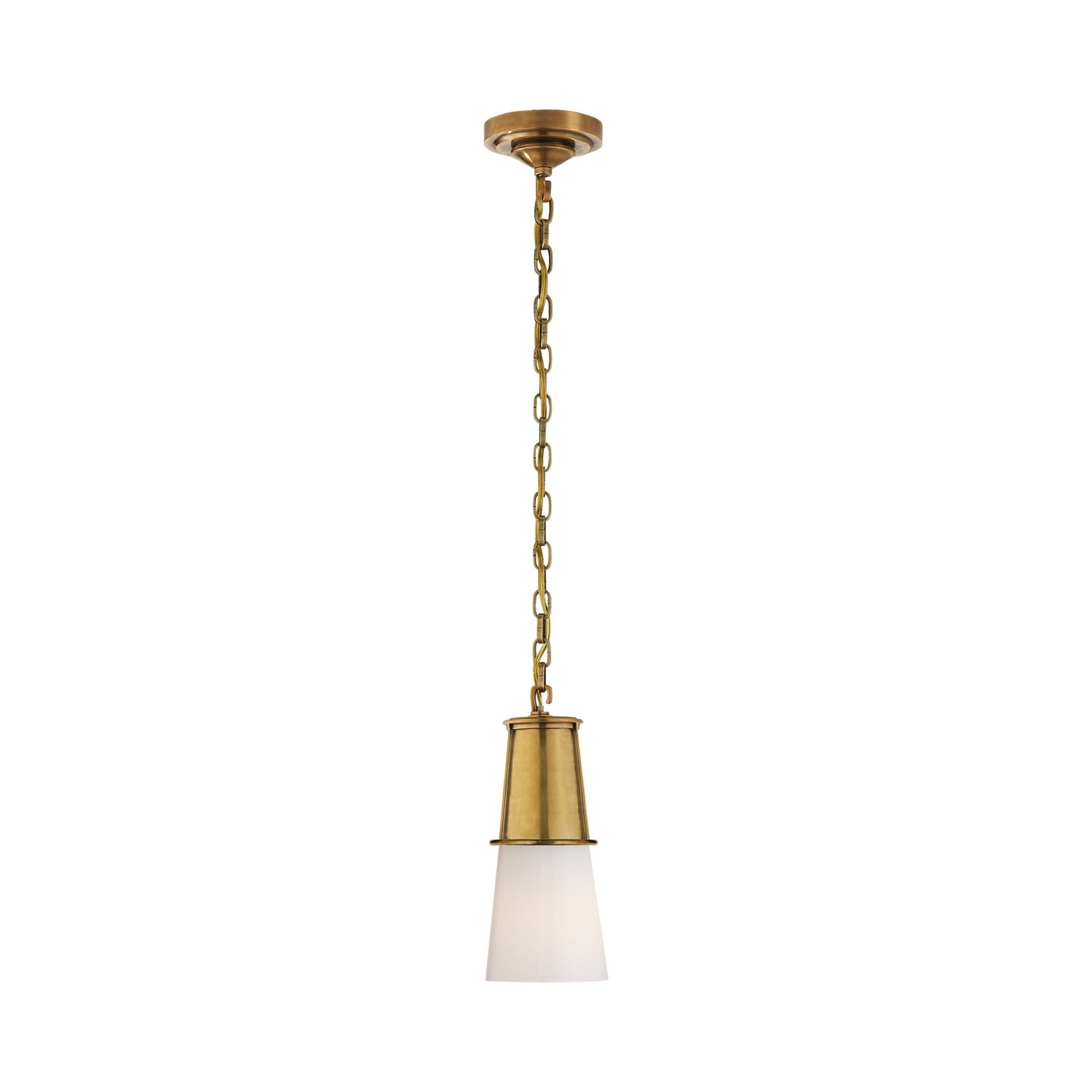 Robinson Pendant Light in Hand-Rubbed Antique Brass/White Glass (Small).