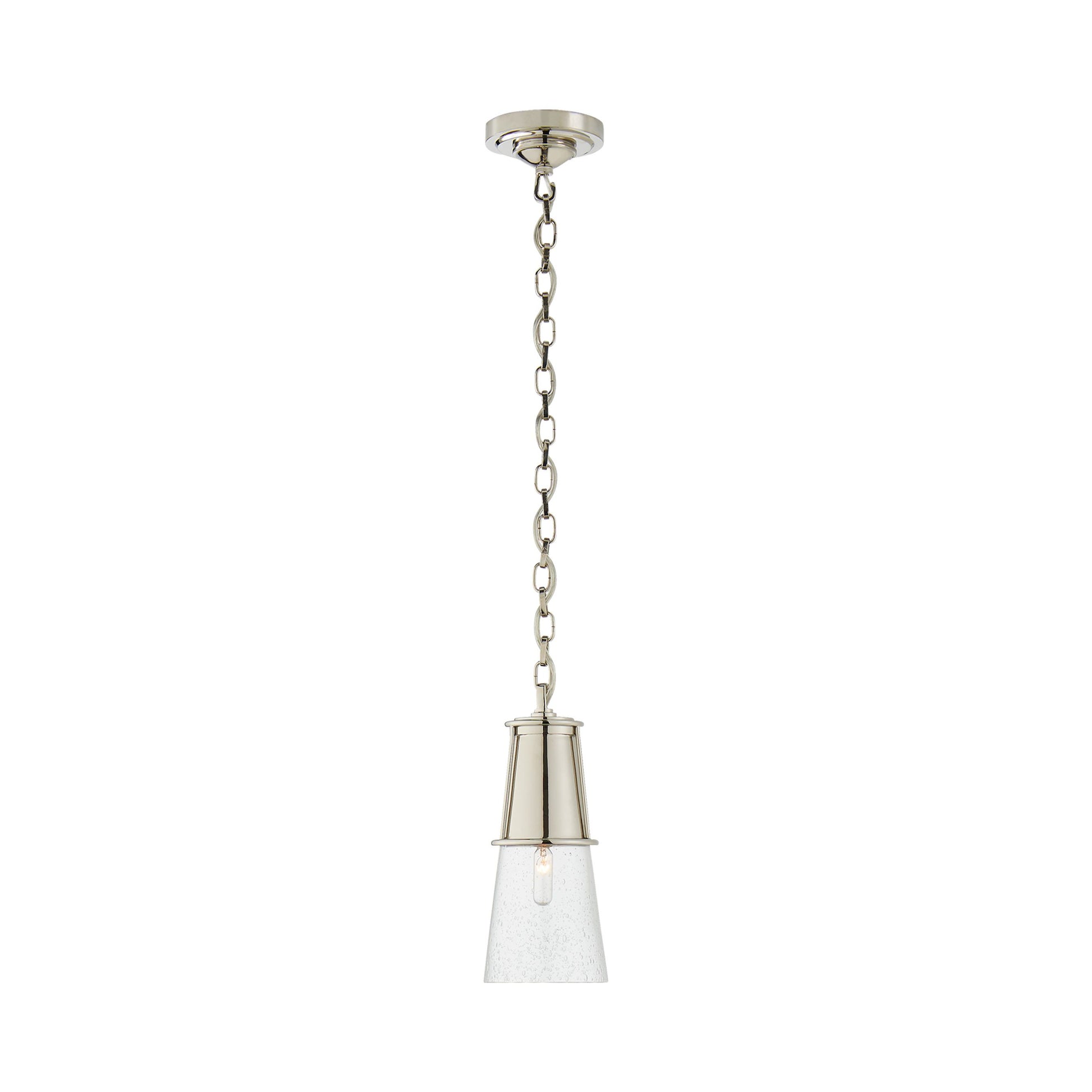 Robinson Pendant Light in Polished Nickel/Seeded Glass (Small).