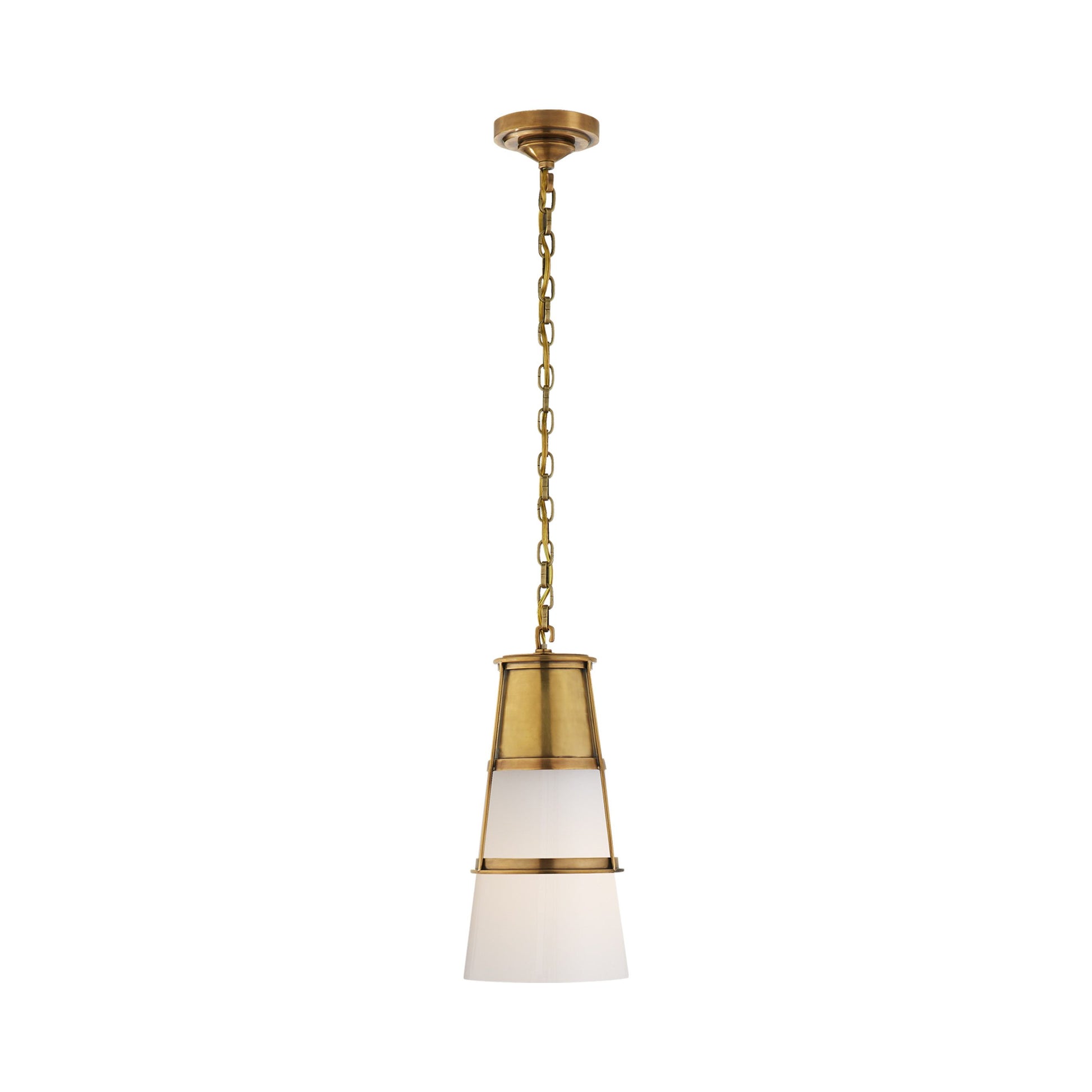 Robinson Pendant Light in Hand-Rubbed Antique Brass/White Glass (Medium).