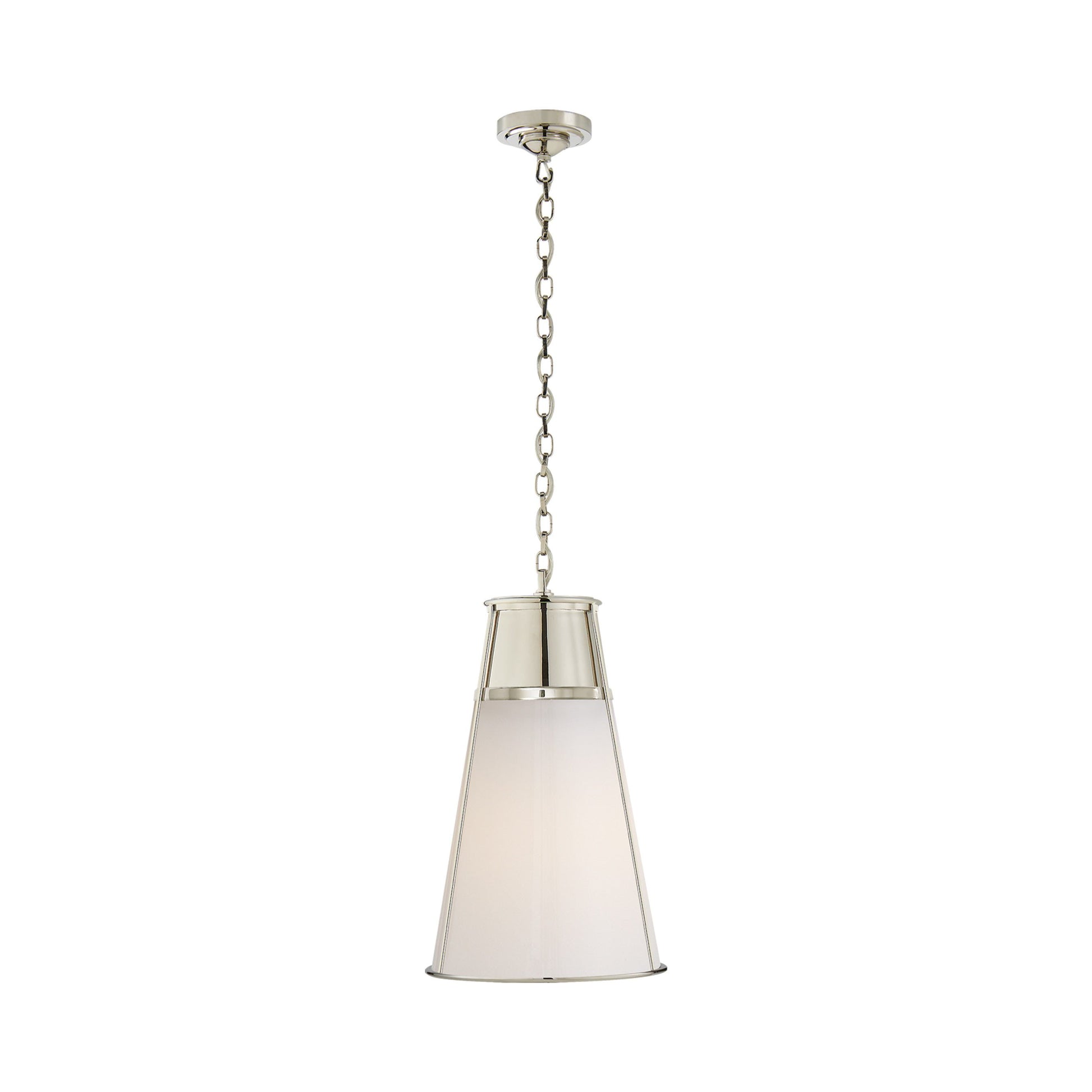 Robinson Pendant Light in Polished Nickel/White Glass (Large).
