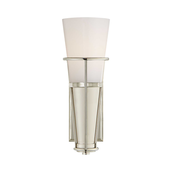 Robinson Wall Light in Polished Nickel/White Glass.