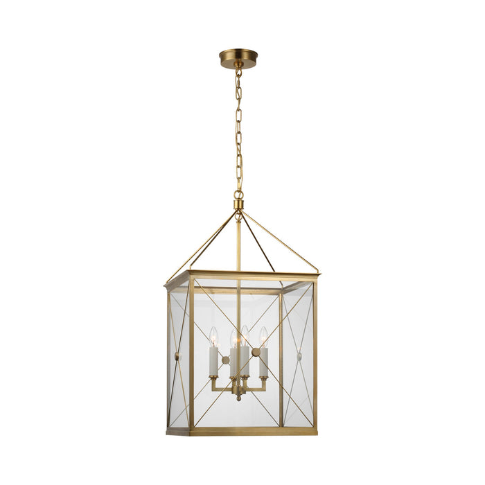 Rossi LED Pendant Light in Antique-Burnished Brass/Clear Glass.