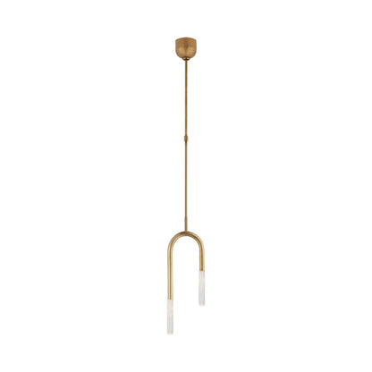 Rousseau Asymmetric LED Pendant Light in Antique-Burnished Brass/Seeded Glass.