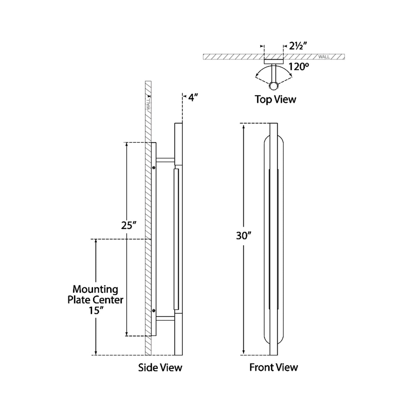Rousseau LED Wall Light - line drawing.