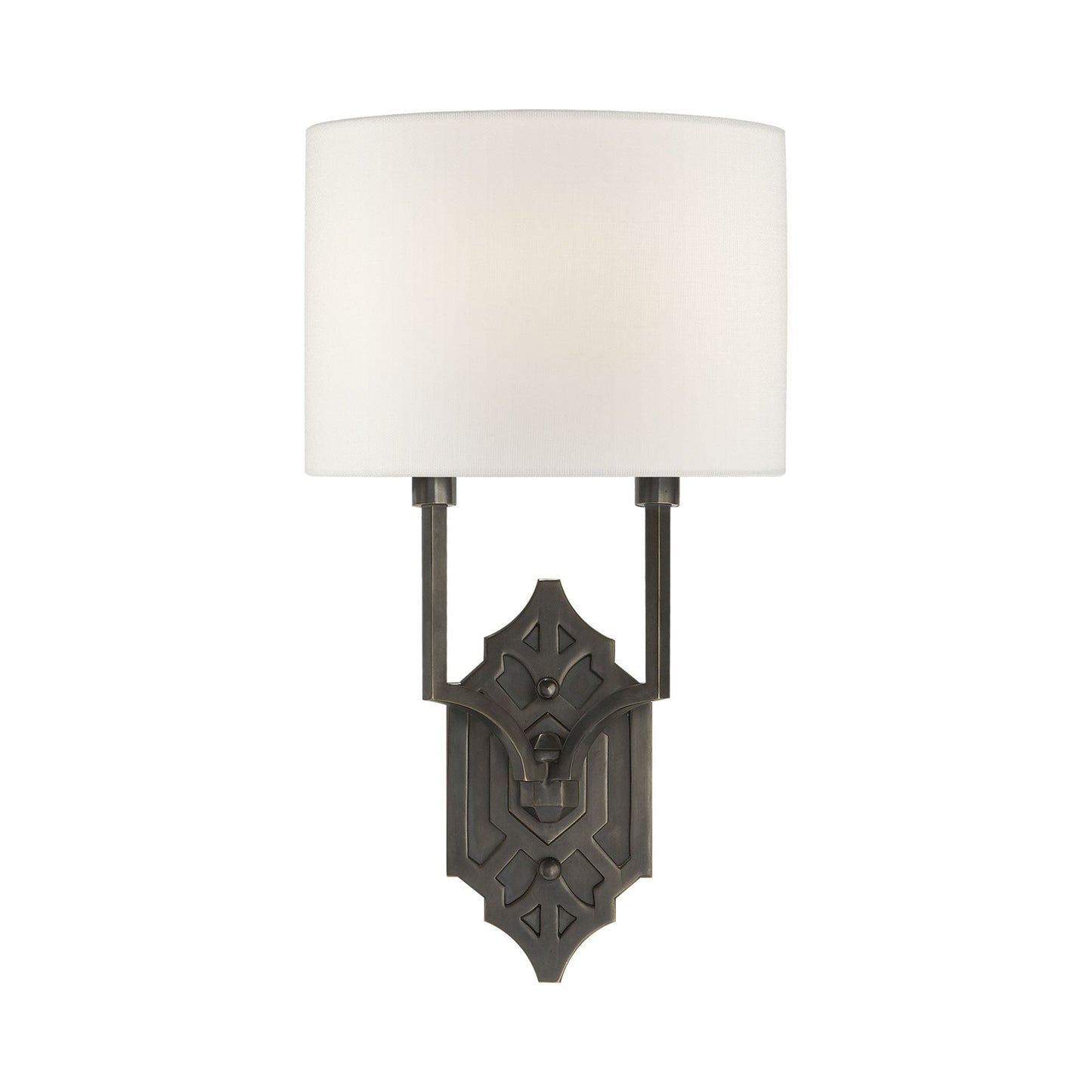 Silhouette Fretwork Wall Light in Bronze/Linen.