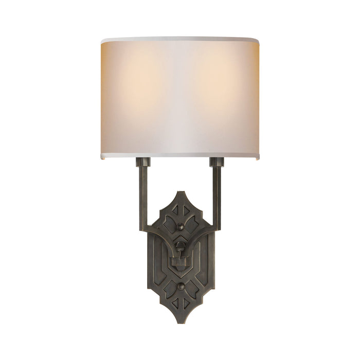 Silhouette Fretwork Wall Light in Bronze/Natural Paper.