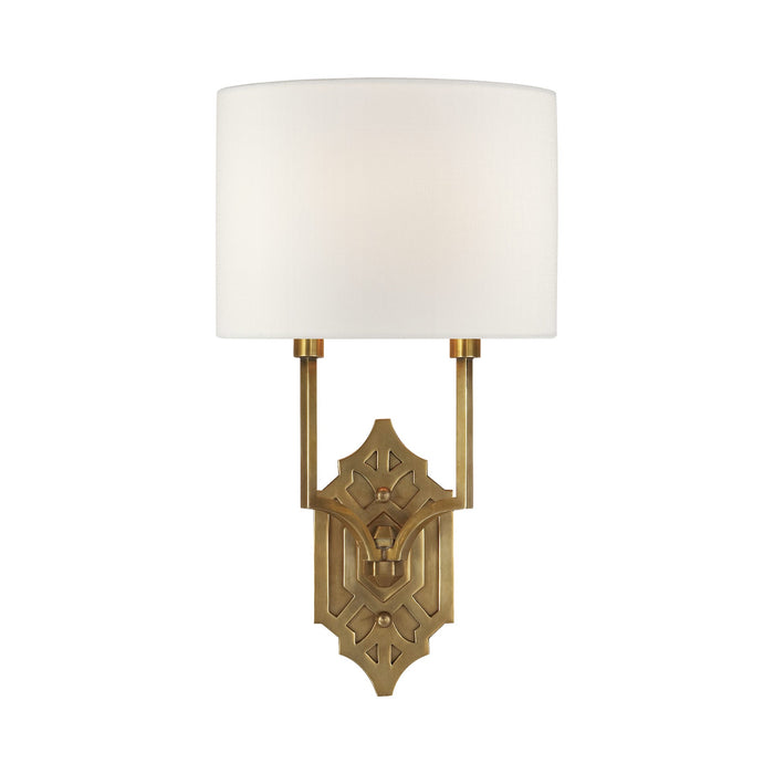 Silhouette Fretwork Wall Light in Hand-Rubbed Antique Brass/Linen.