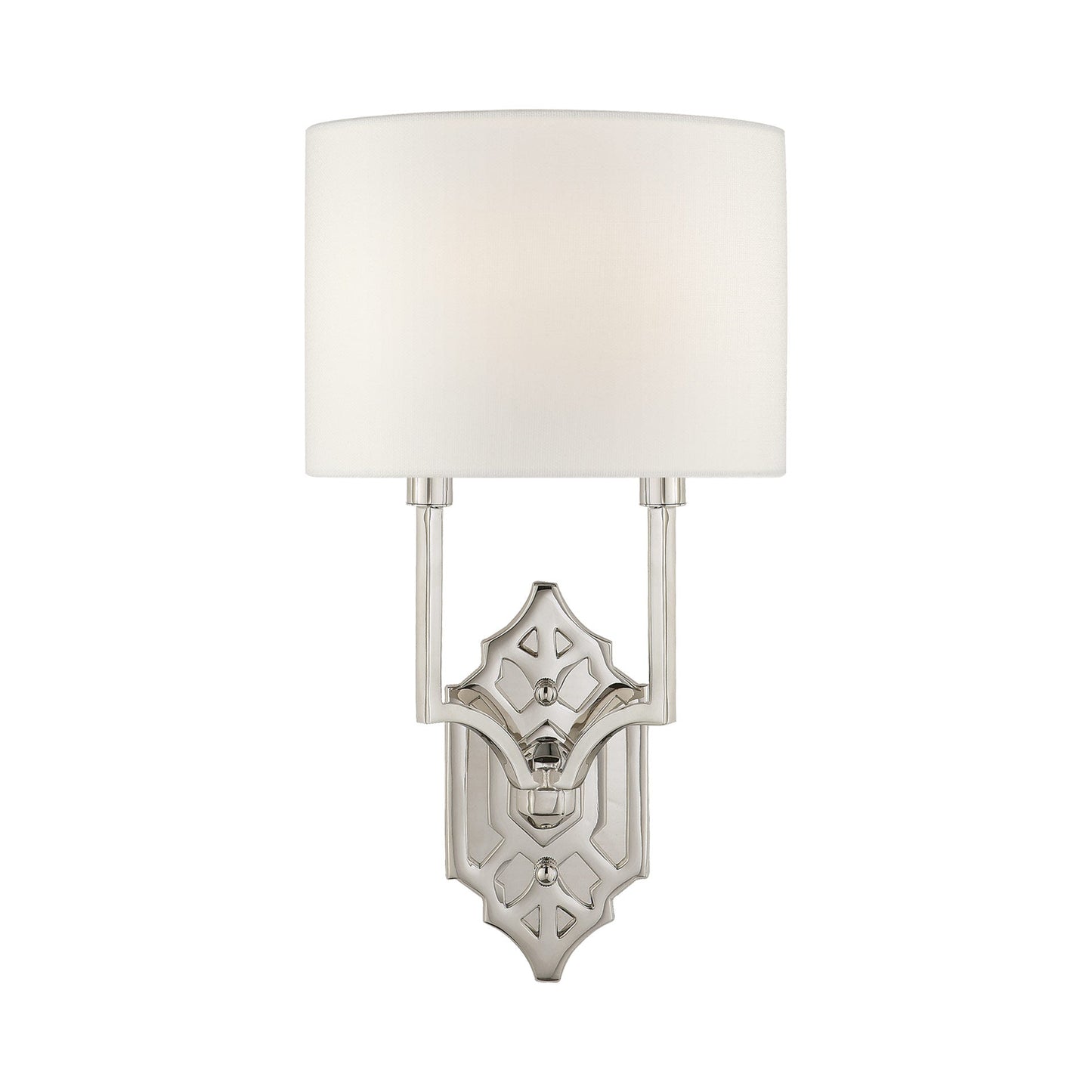 Silhouette Fretwork Wall Light in Polished Nickel/Linen.