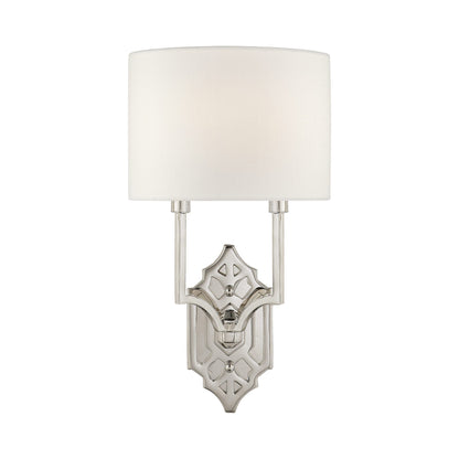 Silhouette Fretwork Wall Light in Polished Nickel/Linen.