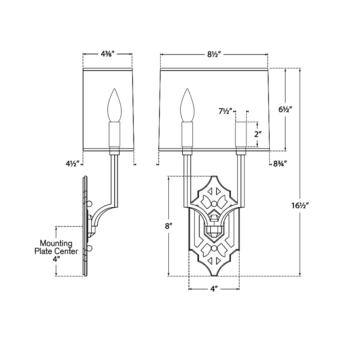 Silhouette Fretwork Wall Light - line drawing.