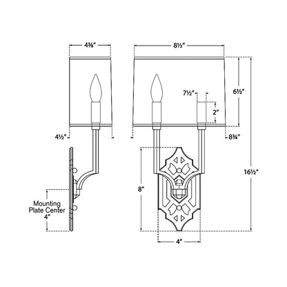 Silhouette Fretwork Wall Light - line drawing.