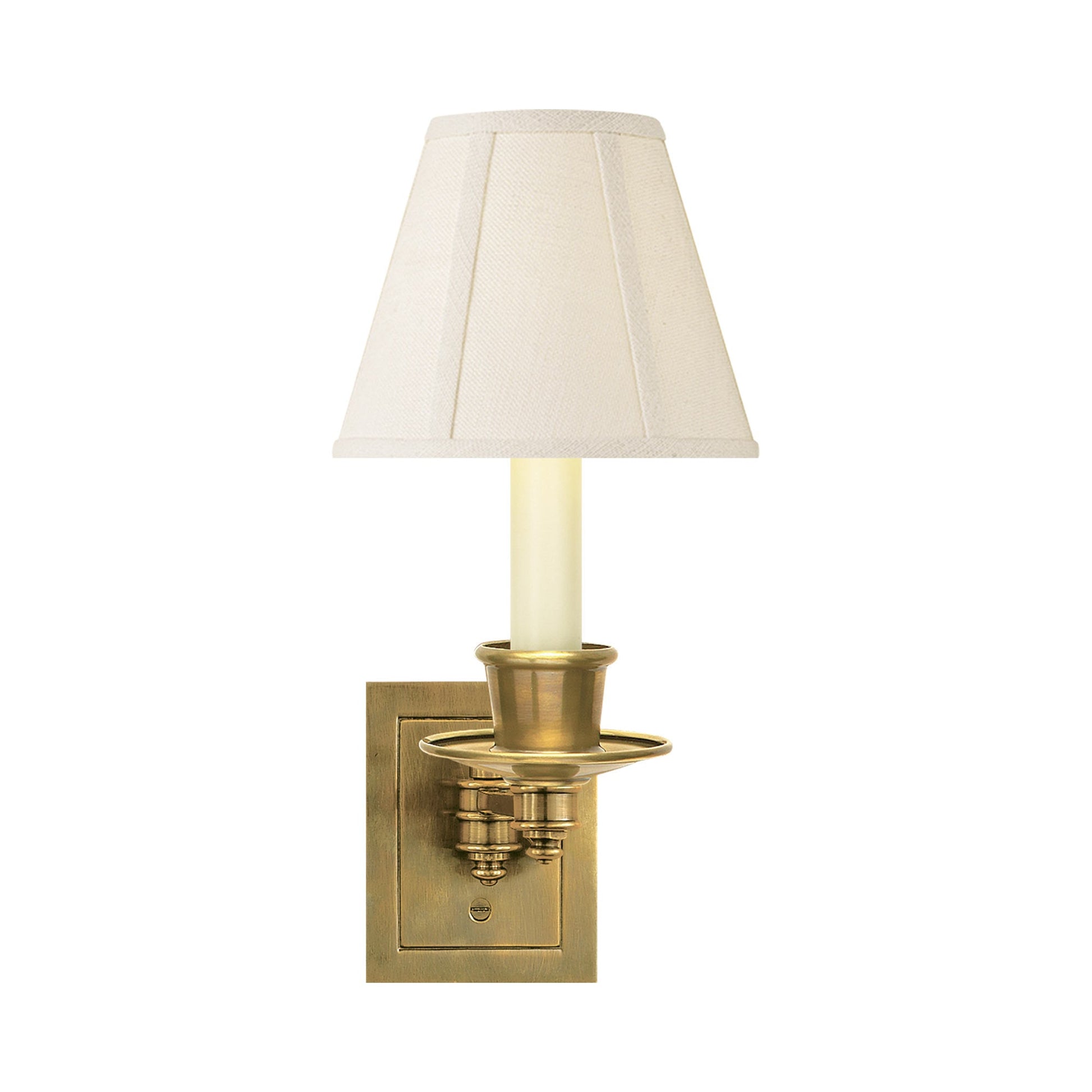 Single Swing Arm Wall Light in Hand-Rubbed Antique Brass/Linen.