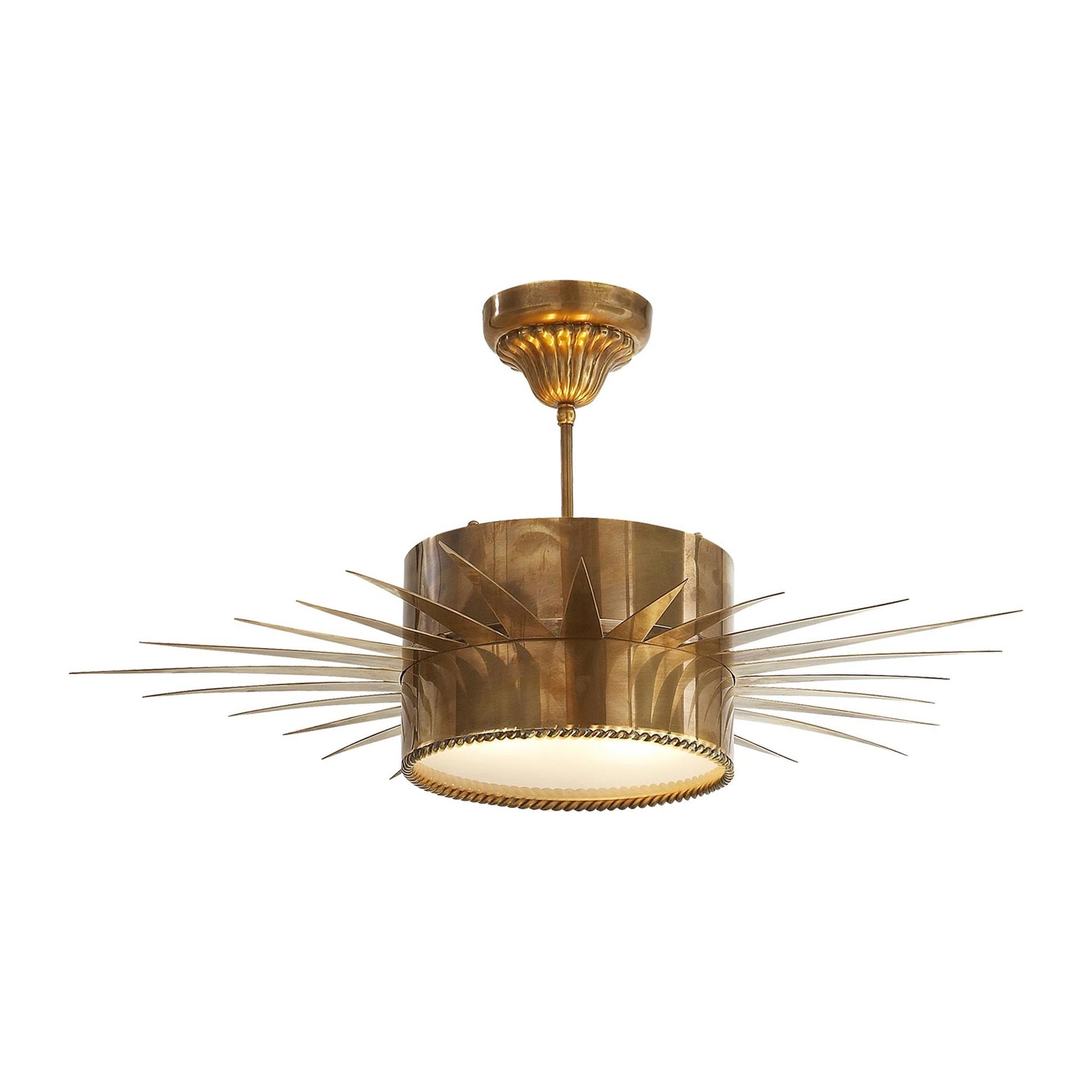 Soleil Semi Flush Ceiling Light in Hand-Rubbed Antique Brass (Large).