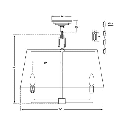 Square Tube Pendant Light - line drawing.