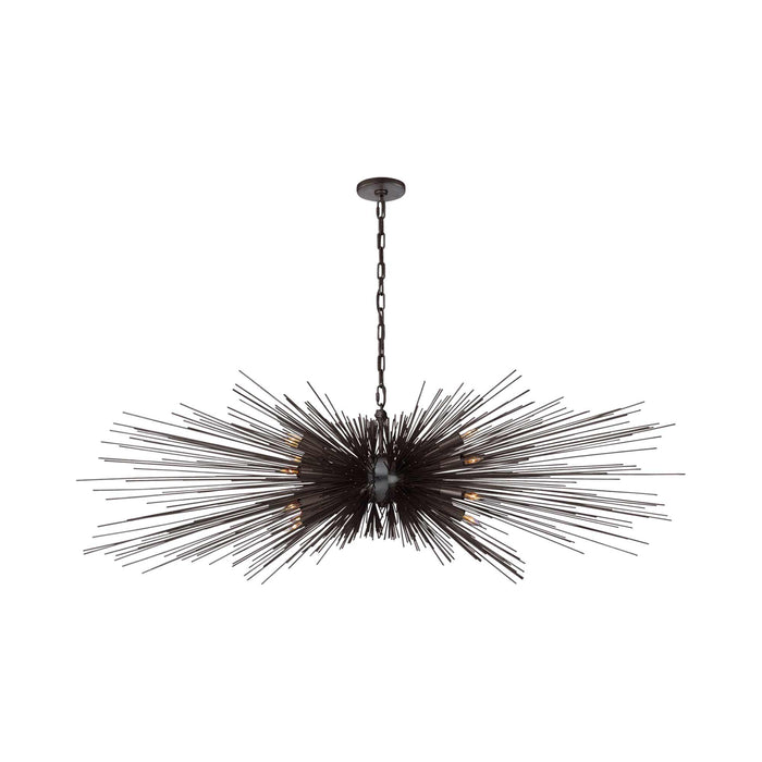 Strata Linear Chandelier in Aged Iron.