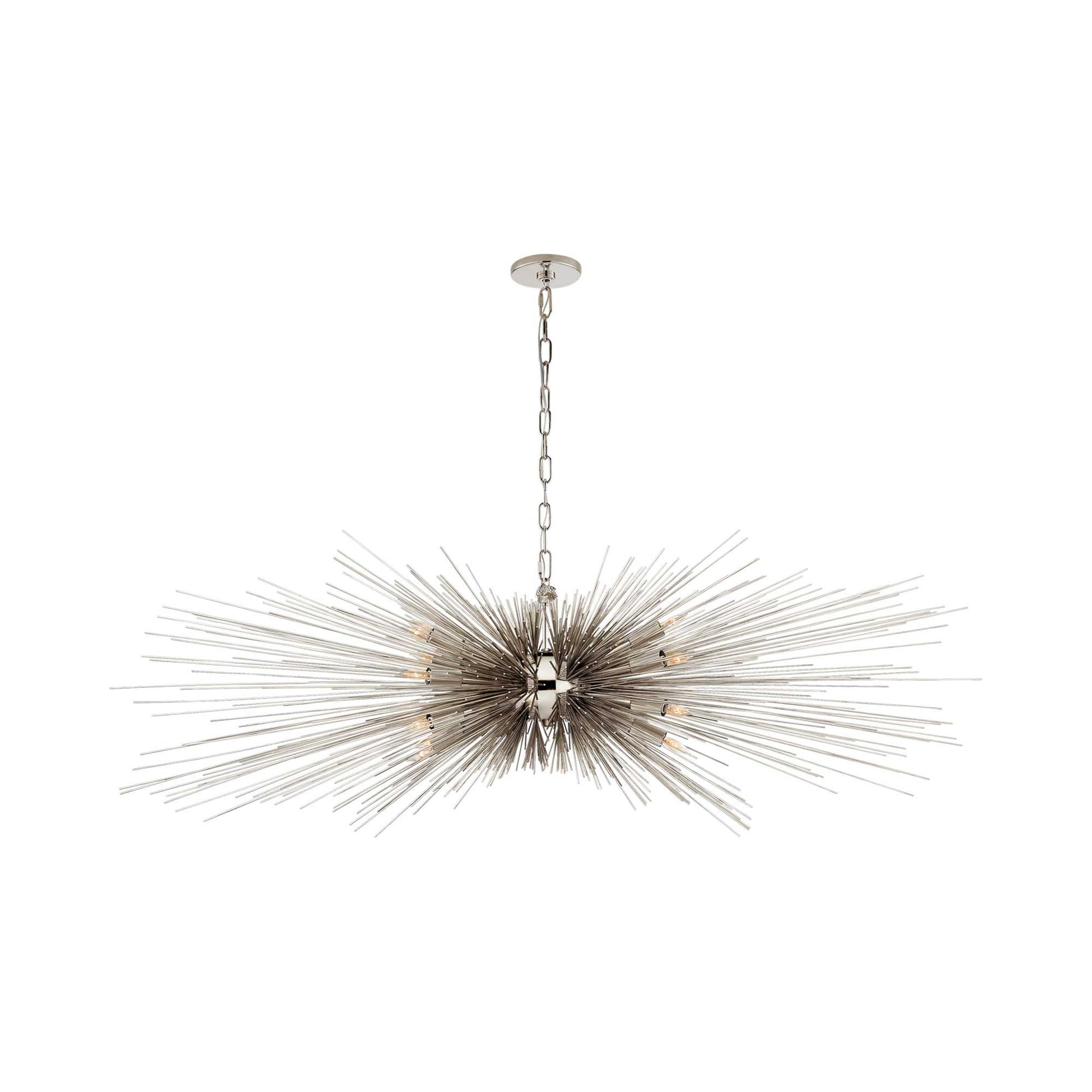 Strata Linear Chandelier in Polished Nickel.