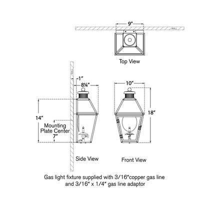 Stratford 3/4 Outdoor Gas Wall Light - line drawing.