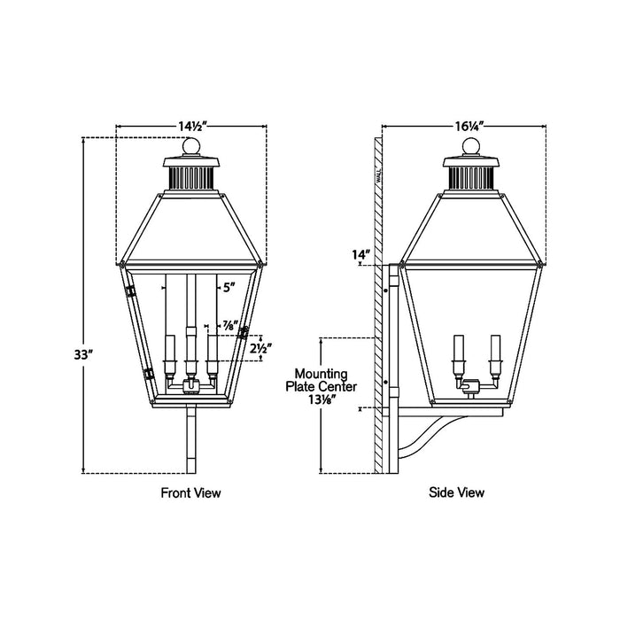 Stratford Bracket Outdoor Wall Light - line drawing.