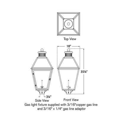 Stratford Outdoor Gas Post Light - line drawing.