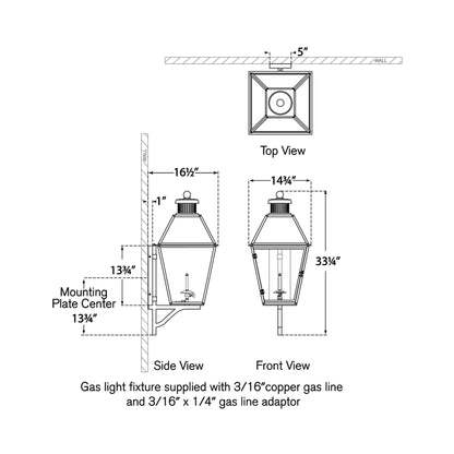 Stratford Outdoor Gas Wall Light - line drawing.