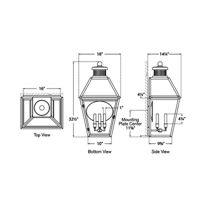 Stratford Outdoor Wall Light - line drawing.
