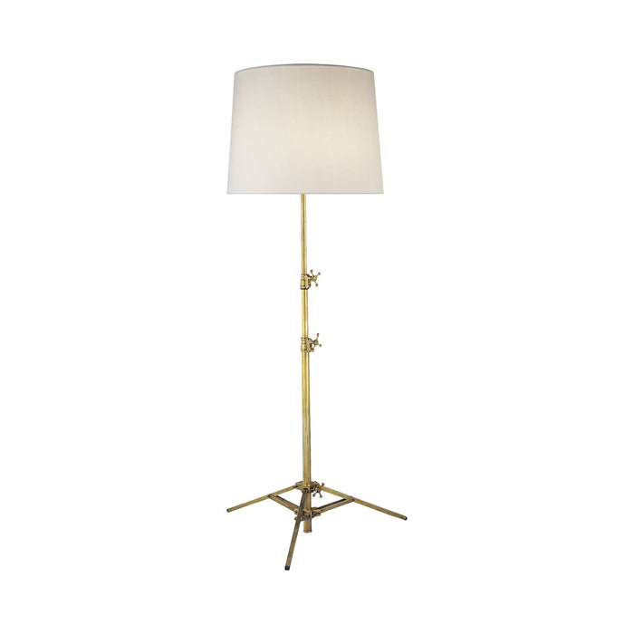 Studio Floor Lamp in Hand-Rubbed Antique Brass/Linen.