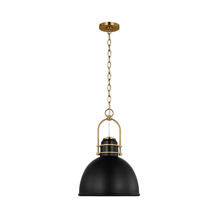 Upland XL Pendant Light in Matte White/Burnished Brass.