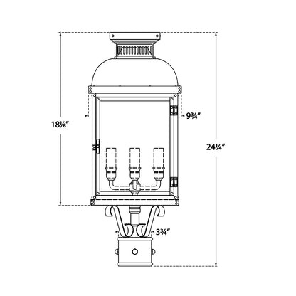 Suffork Outdoor Post Light - line drawing.