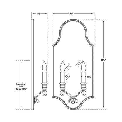 Sussex Framed Double Wall Light - line drawing.